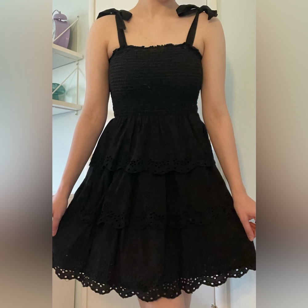 American Eagle Tiered Mini Dress With Tie Straps (Self Dyed) | Size M